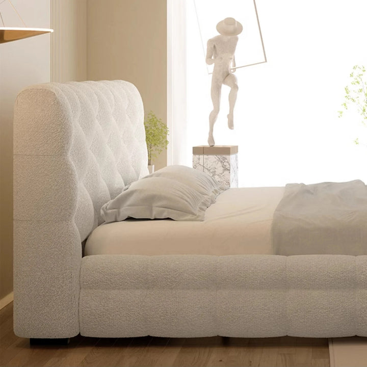 White Boucle Super King Size Ottoman Bed Frame
