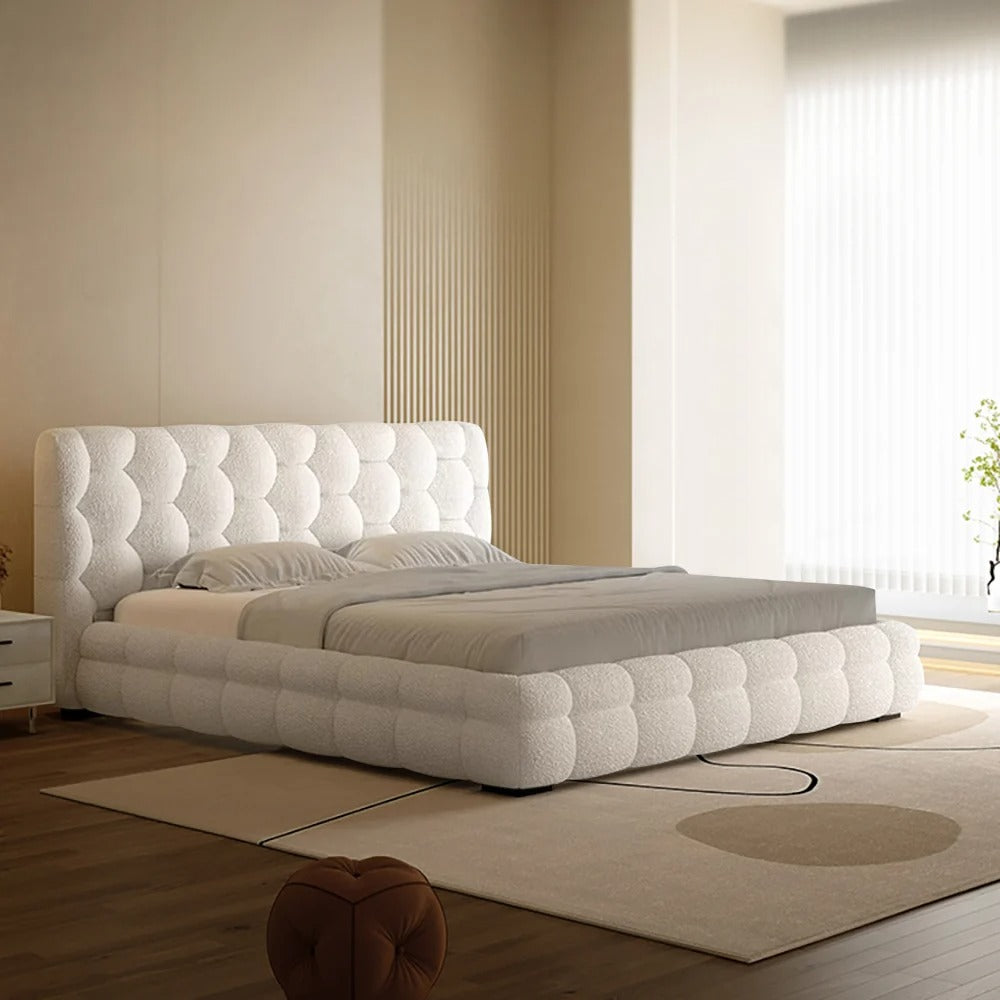 White Boucle Super King Size Ottoman Bed Frame