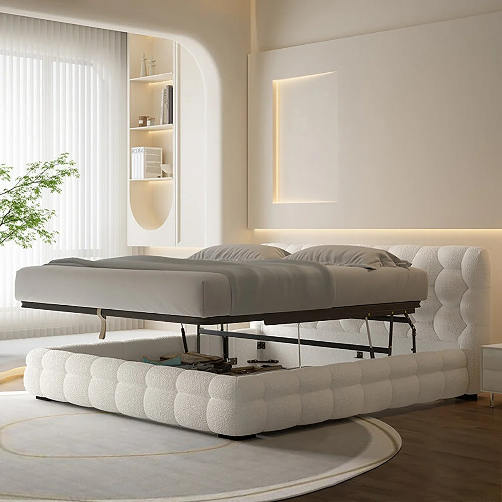 White Boucle Super King Size Ottoman Bed Frame