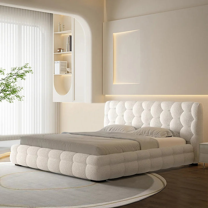 White Boucle Super King Size Ottoman Bed Frame