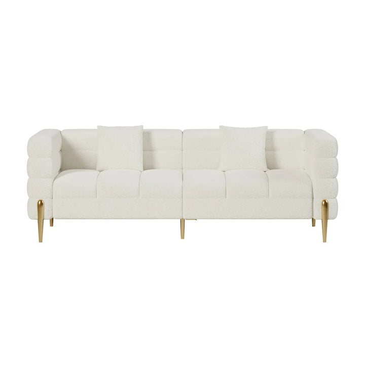 Aurora Boucle Fluted Sofa with Gold Legs & Cushions set