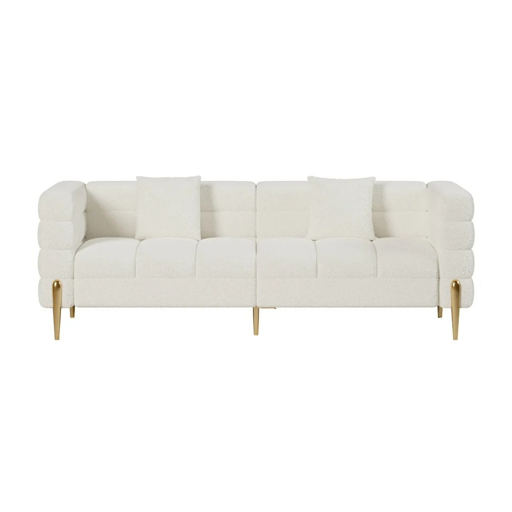 Aurora Boucle Fluted Sofa with Gold Legs & Cushions set
