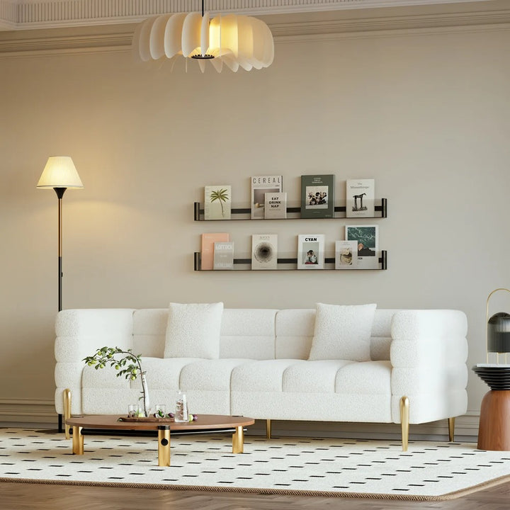 Aurora Boucle Fluted Sofa with Gold Legs & Cushions set