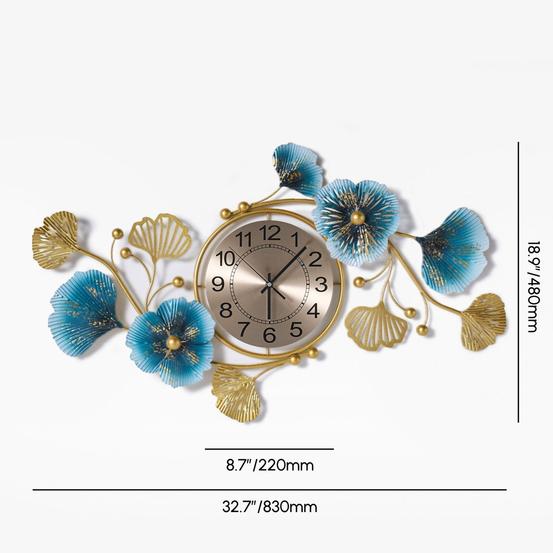 Fuana 3D Metal Ginkgo Leaves Wall Clock