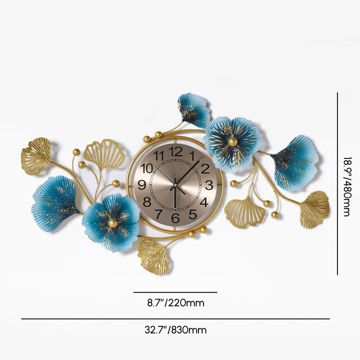 Fuana 3D Metal Ginkgo Leaves Wall Clock