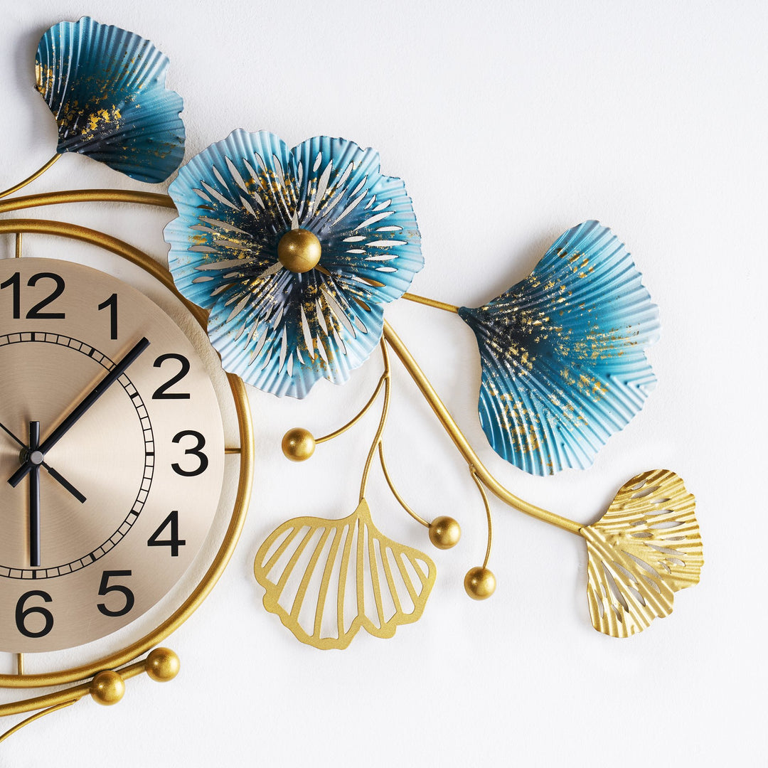 Fuana 3D Metal Ginkgo Leaves Wall Clock