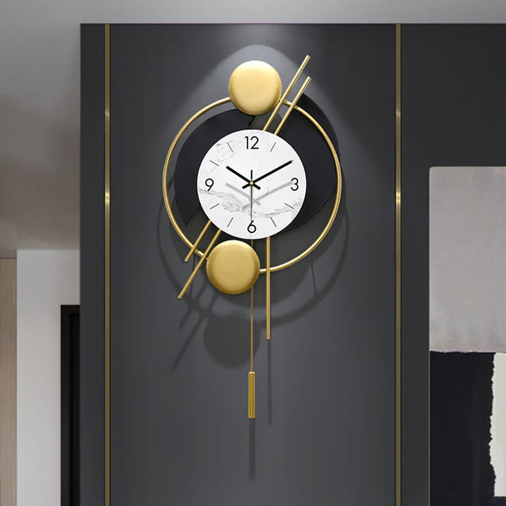 Horizon Mute Metal Wall Clock with Gold Pendulum