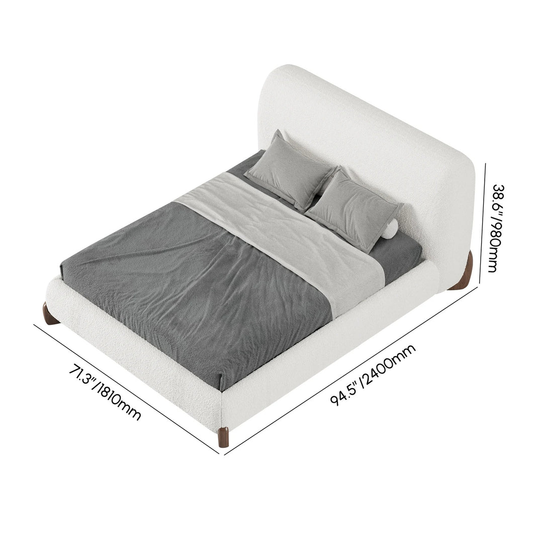 Curve Boucle Upholstered Platform Bed with Walnut Legs