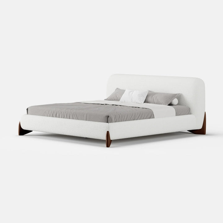 Curve Boucle Upholstered Platform Bed with Walnut Legs