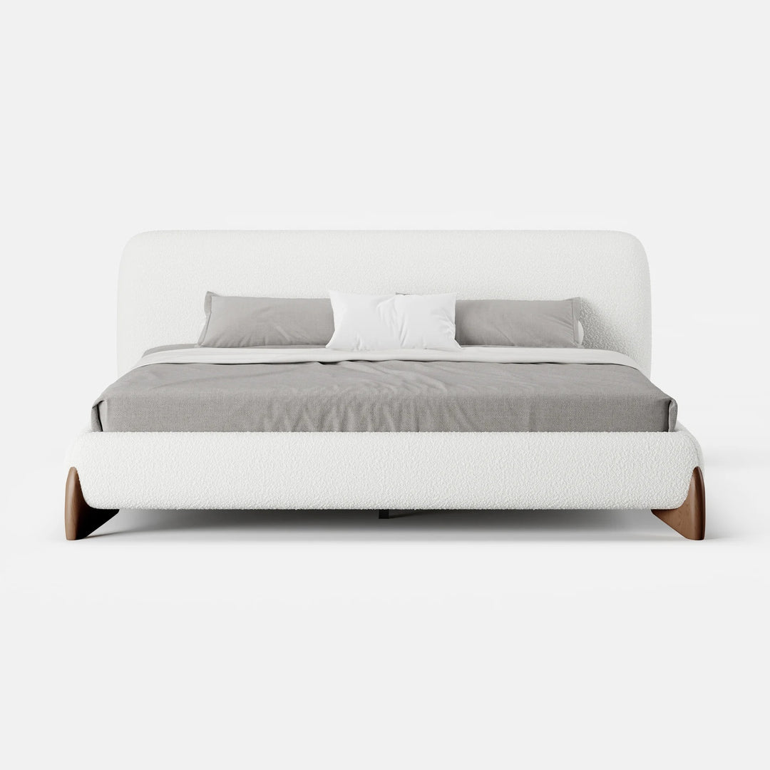 Curve Boucle Upholstered Platform Bed with Walnut Legs
