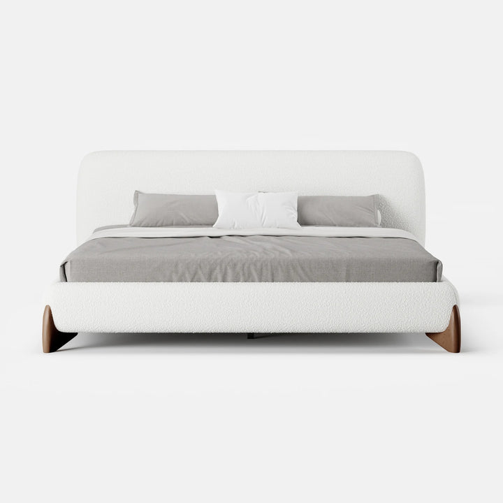 Curve Boucle Upholstered Platform Bed with Walnut Legs