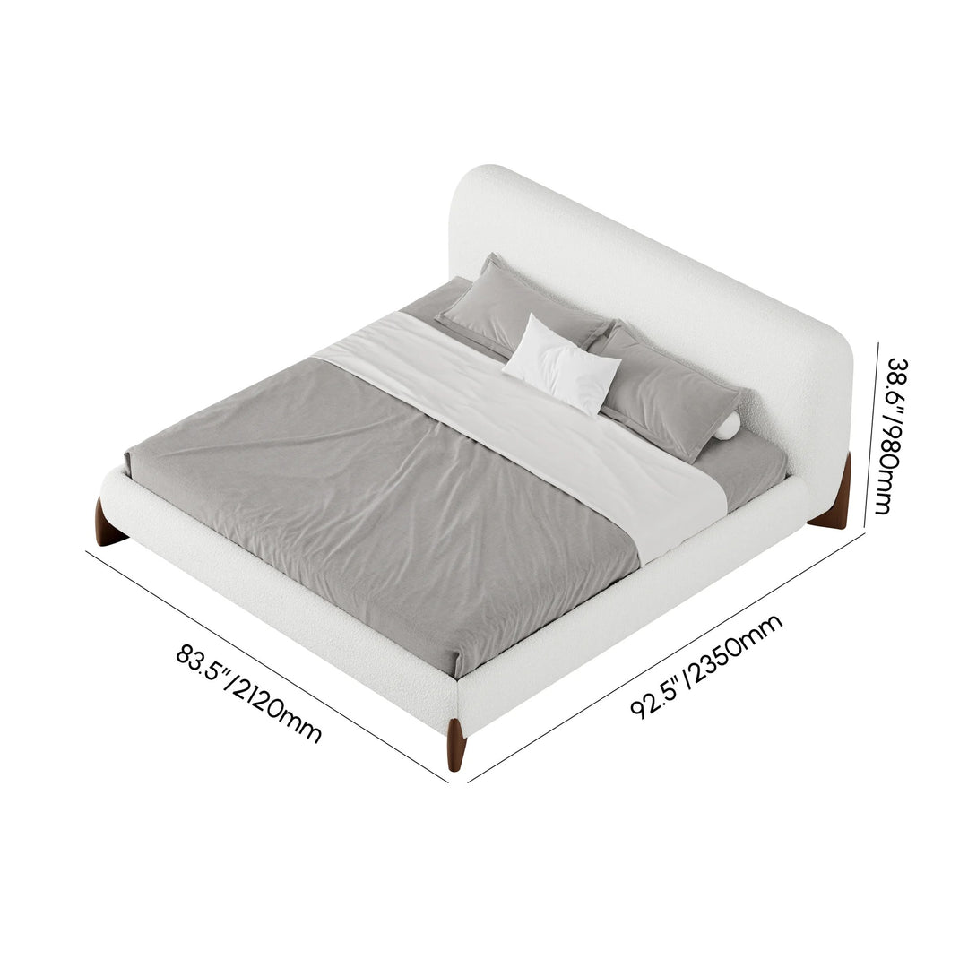 Curve Boucle Upholstered Platform Bed with Walnut Legs