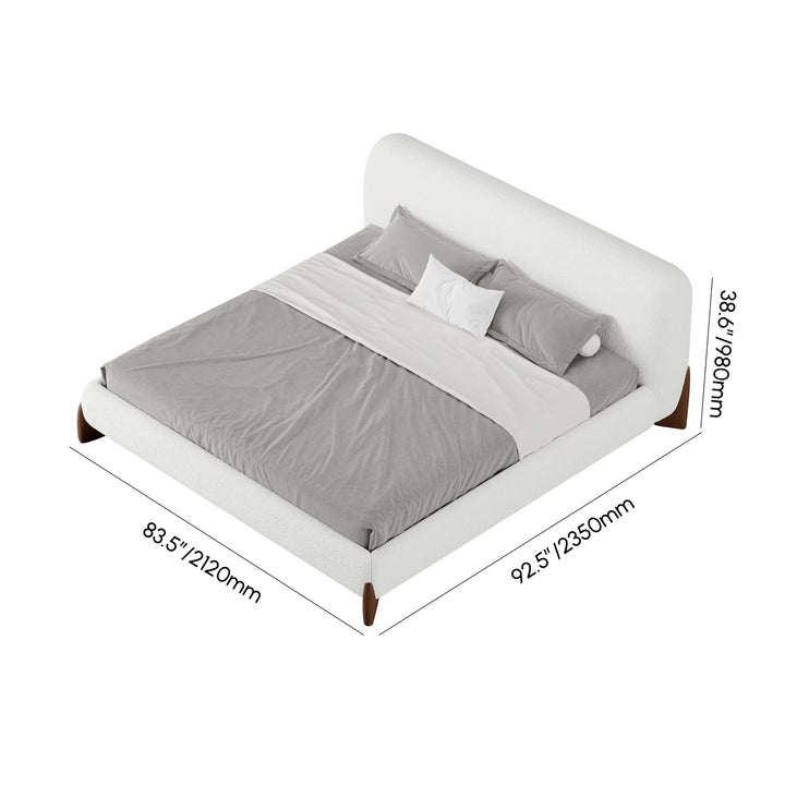 Curve Boucle Upholstered Platform Bed with Walnut Legs