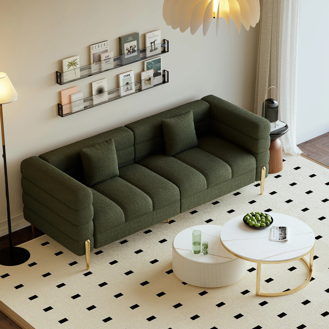 Aurora Boucle Fluted Sofa with Gold Legs & Cushions set