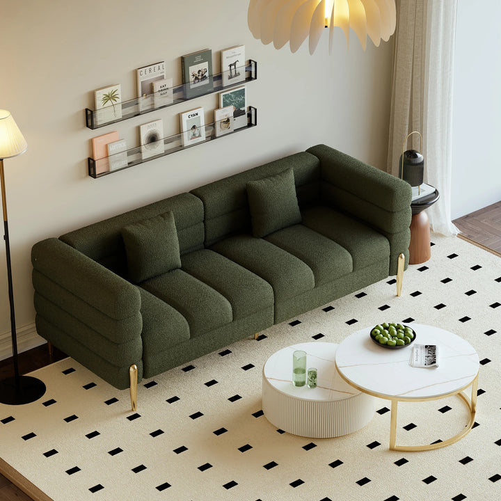 Aurora Boucle Fluted Sofa with Gold Legs & Cushions set