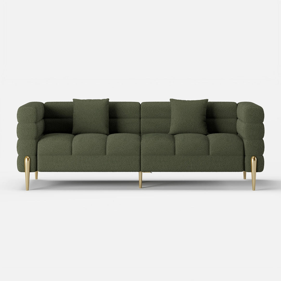 Aurora Boucle Fluted Sofa with Gold Legs & Cushions set