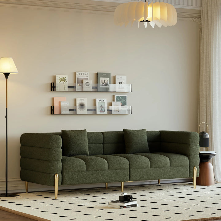 Aurora Boucle Fluted Sofa with Gold Legs & Cushions set