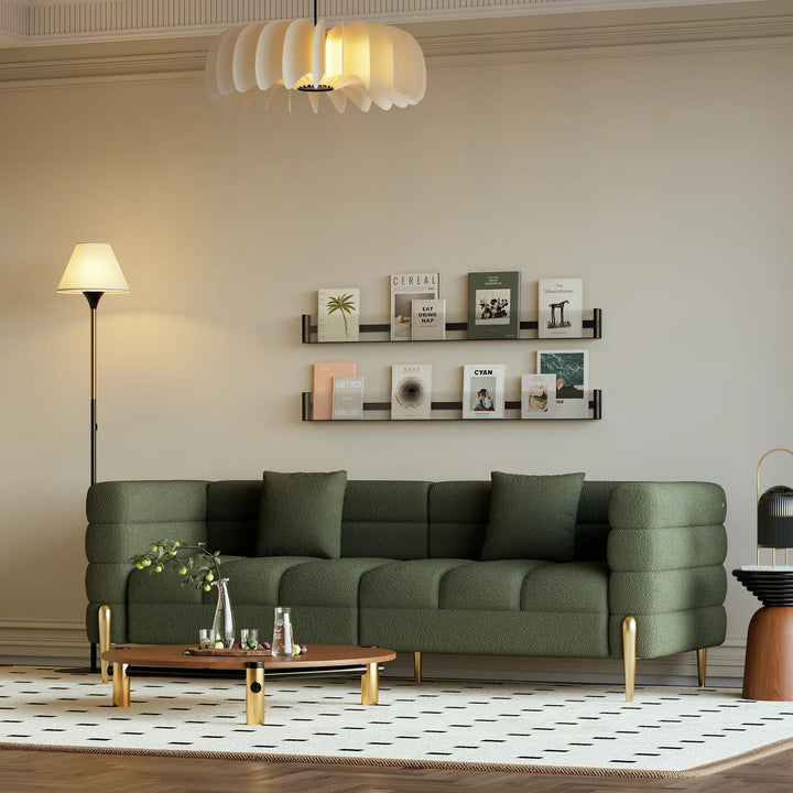 Aurora Boucle Fluted Sofa with Gold Legs & Cushions set