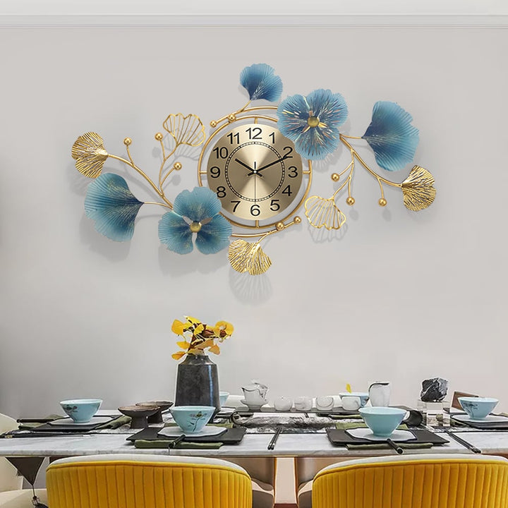 Fuana 3D Metal Ginkgo Leaves Wall Clock