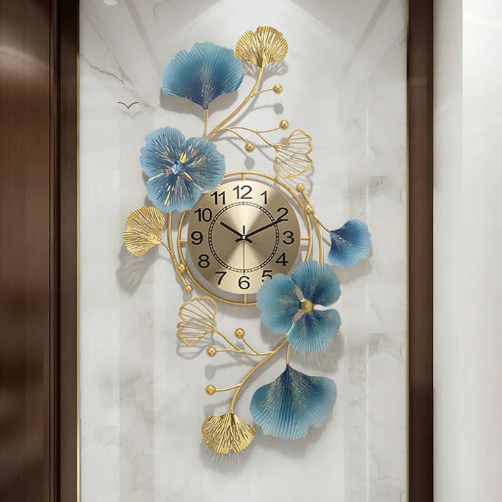 Fuana 3D Metal Ginkgo Leaves Wall Clock