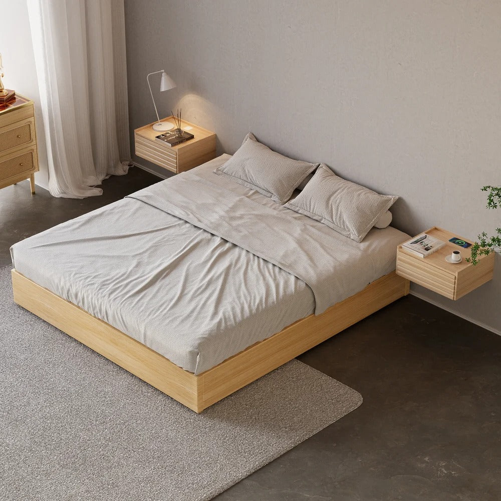 Japan Super King Size Natural Bed Frame with Storage