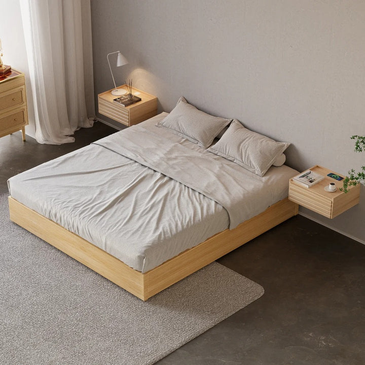 Japan Super King Size Natural Bed Frame with Storage