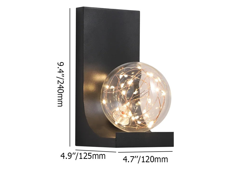 Modern Black LED Wall Sconce Flush Mount with Glass Globe Shade