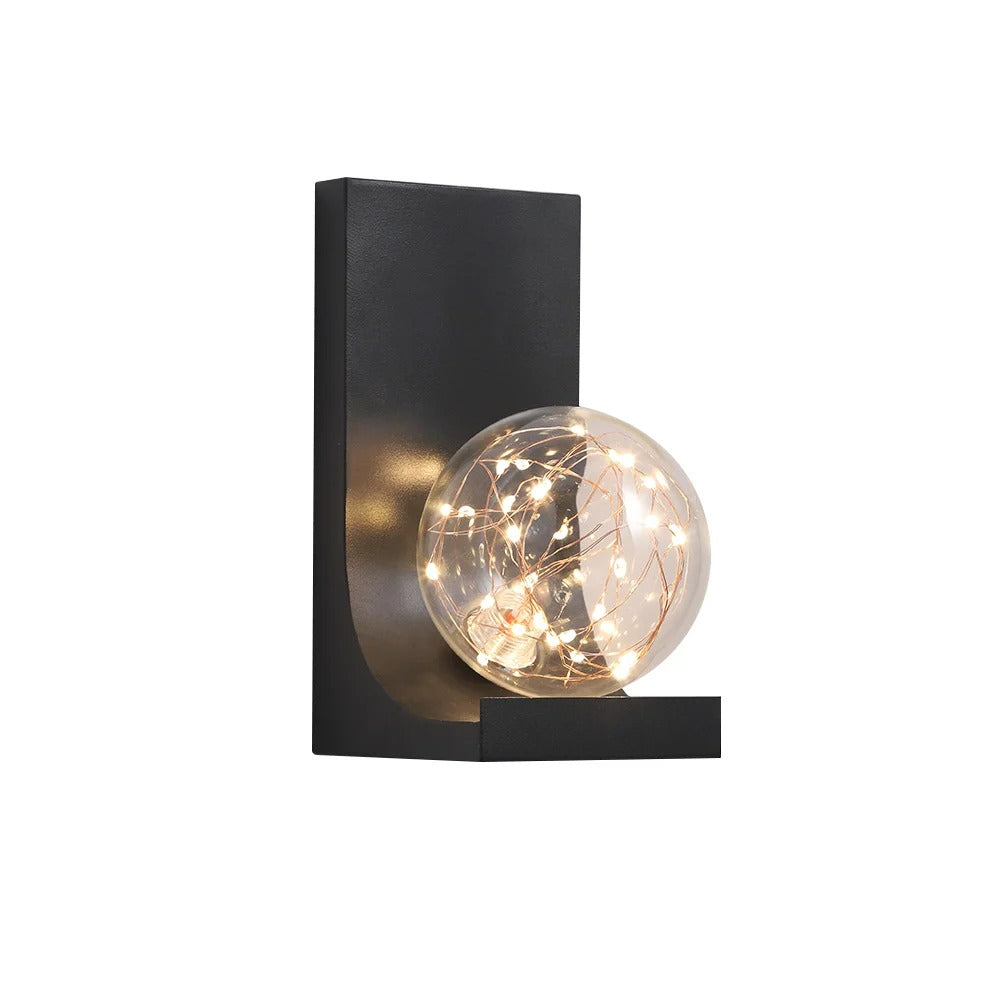Modern Black LED Wall Sconce Flush Mount with Glass Globe Shade