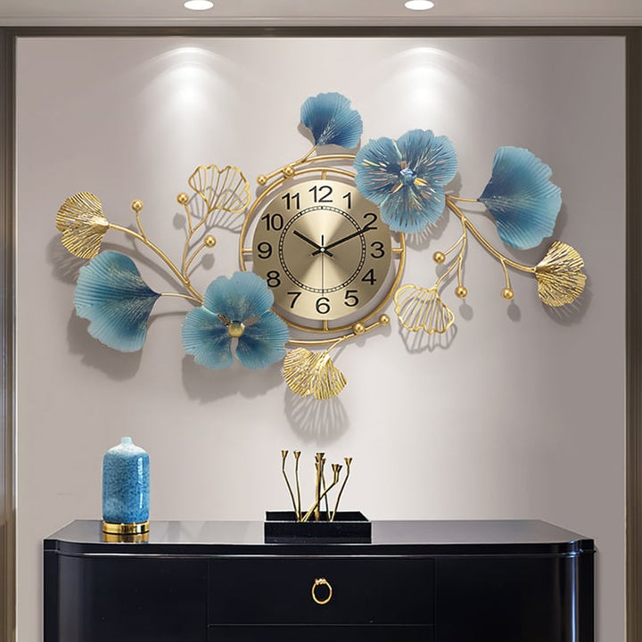 Fuana 3D Metal Ginkgo Leaves Wall Clock