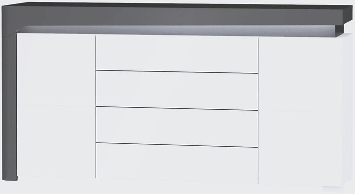 Orchid Grey And White Gloss 2 Door / 4 Drawer Sideboard With Lights