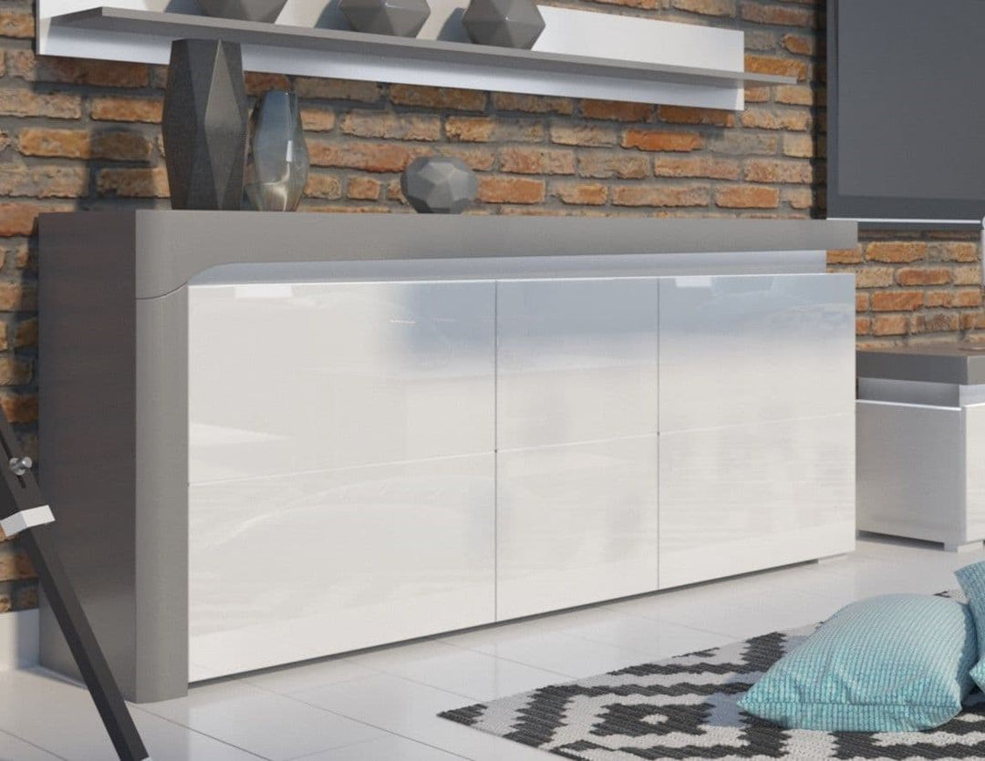 Orchid Grey and White Gloss 3 Door Sideboard With Lights