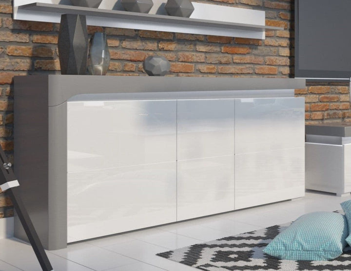 Orchid Grey and White Gloss 3 Door Sideboard With Lights