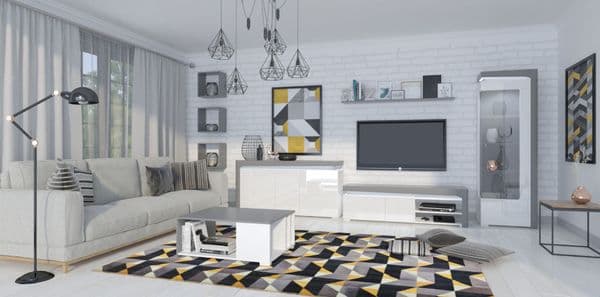 Orchid Grey and White Gloss 3 Door Sideboard With Lights