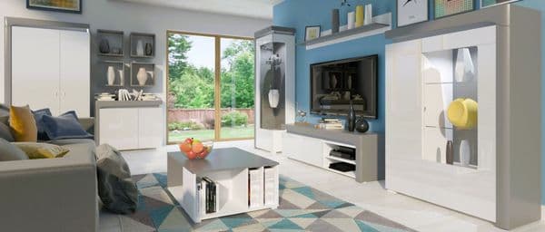 Orchid Grey And White Gloss 2 Door Small Sideboard With Lights - 3169