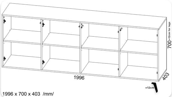 Tulip Matte Black Wide 4 Door Sidebooard