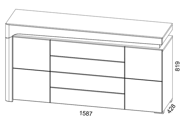 Iris Oak Effect And White Gloss 2 Door / 4 Drawer Sideboard With Lights