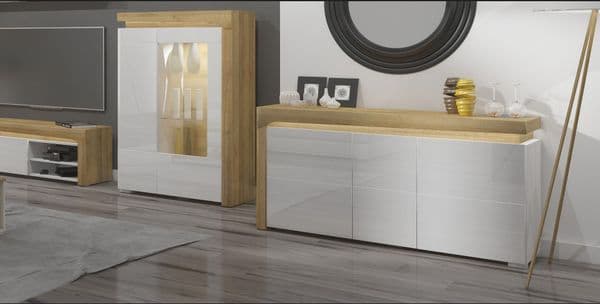 Iris Oak Effect and White Gloss 3 Door Sideboard