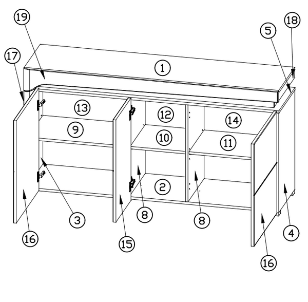 Iris Oak Effect and White Gloss 3 Door Sideboard