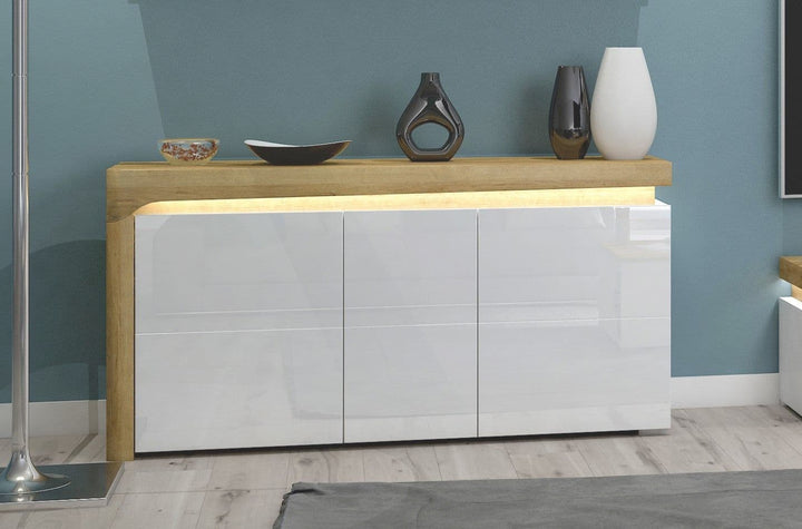 Iris Oak Effect and White Gloss 3 Door Sideboard