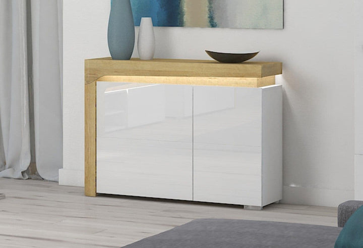 Iris Oak Effect And White Gloss 2 Door Small Sideboard