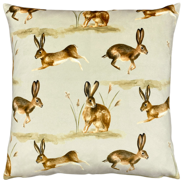COUNTRY RUNNING HARES 43X43 CUSHION CASE TAUPE