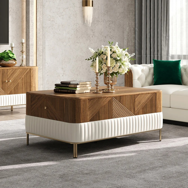 Carved Walnut Wood Rectangular Coffee Table