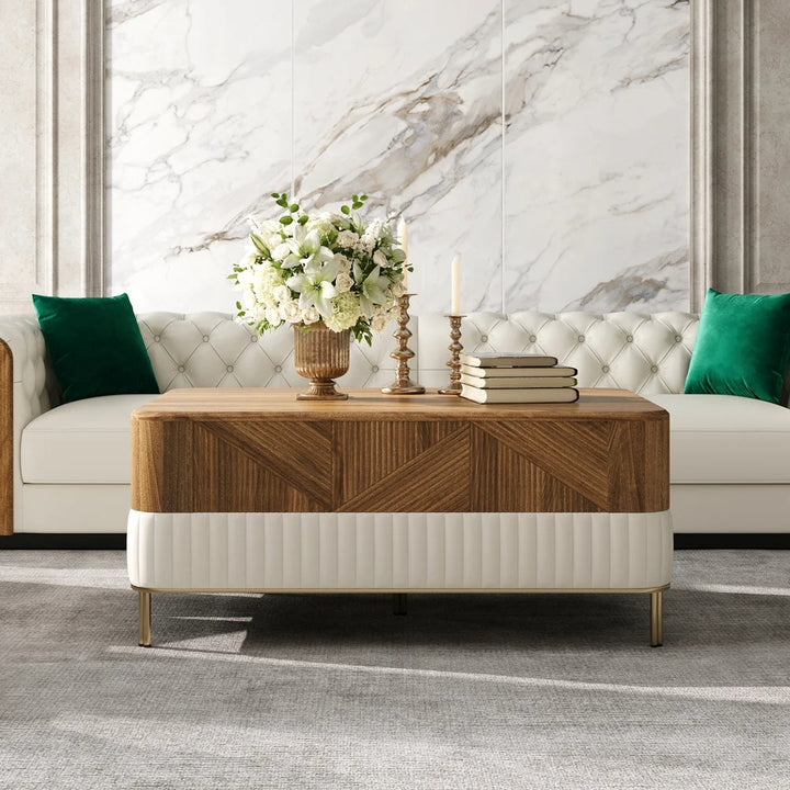 Carved Walnut Wood Rectangular Coffee Table