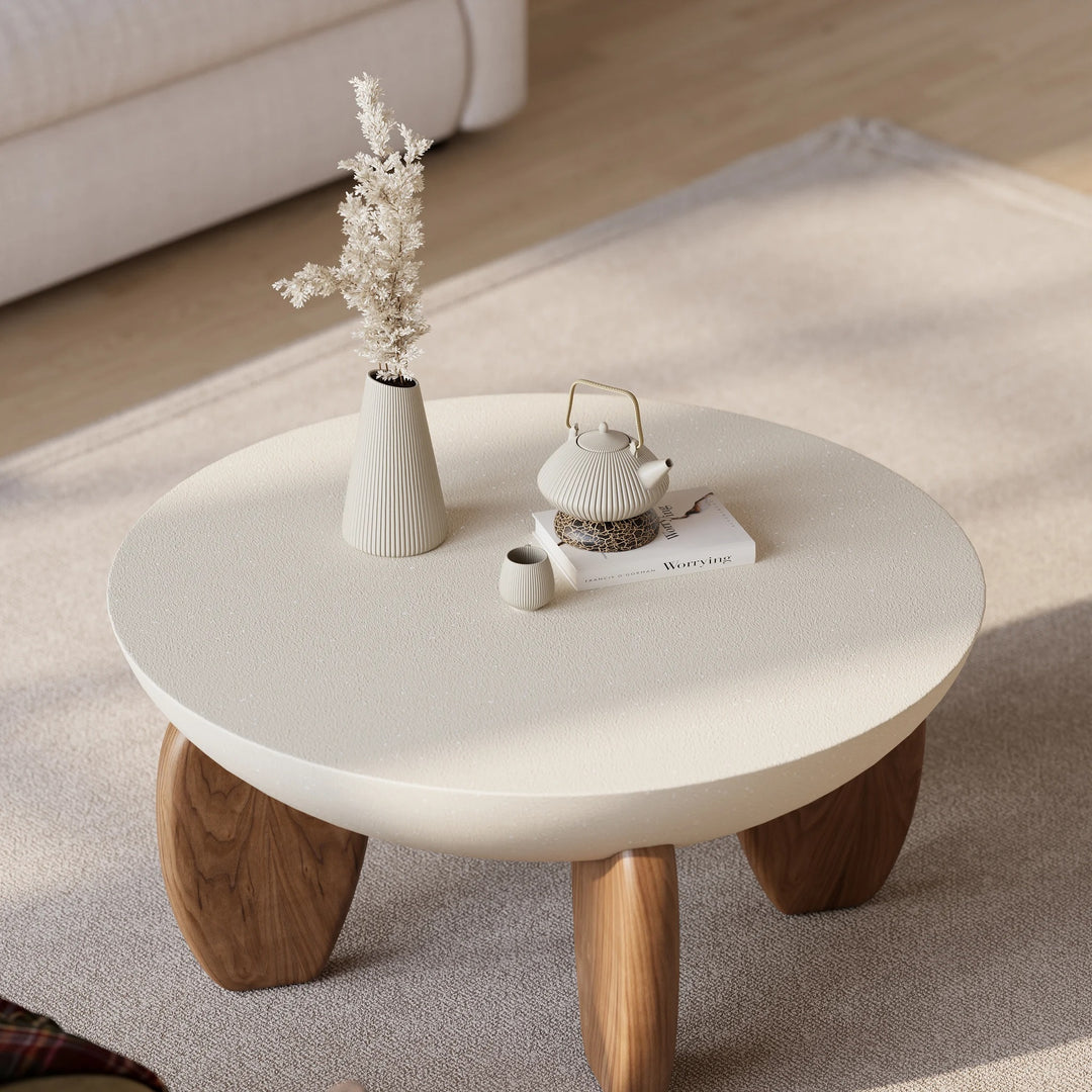 Concrete bowl Coffee Table with Wood Legs