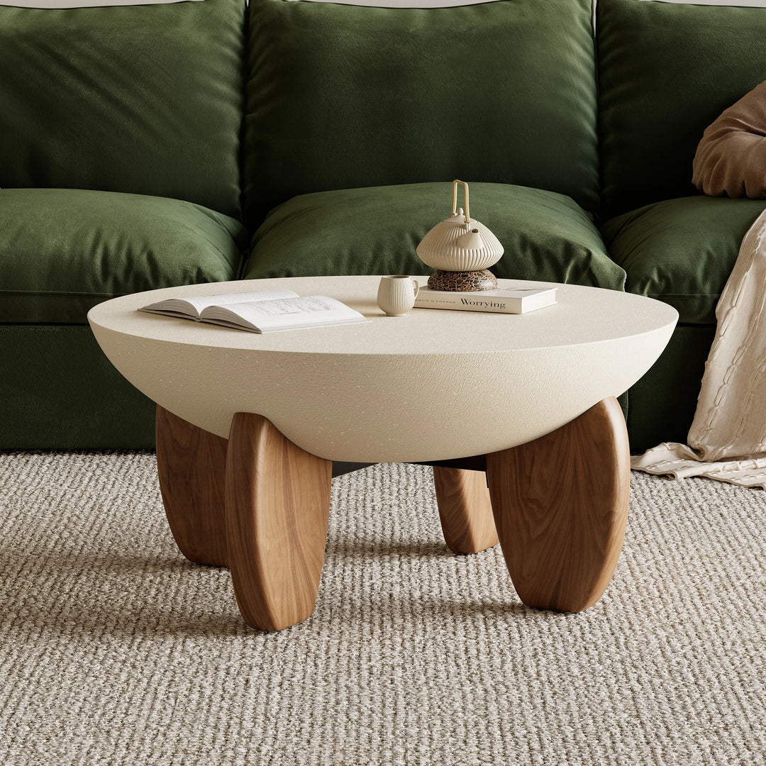 Concrete bowl Coffee Table with Wood Legs