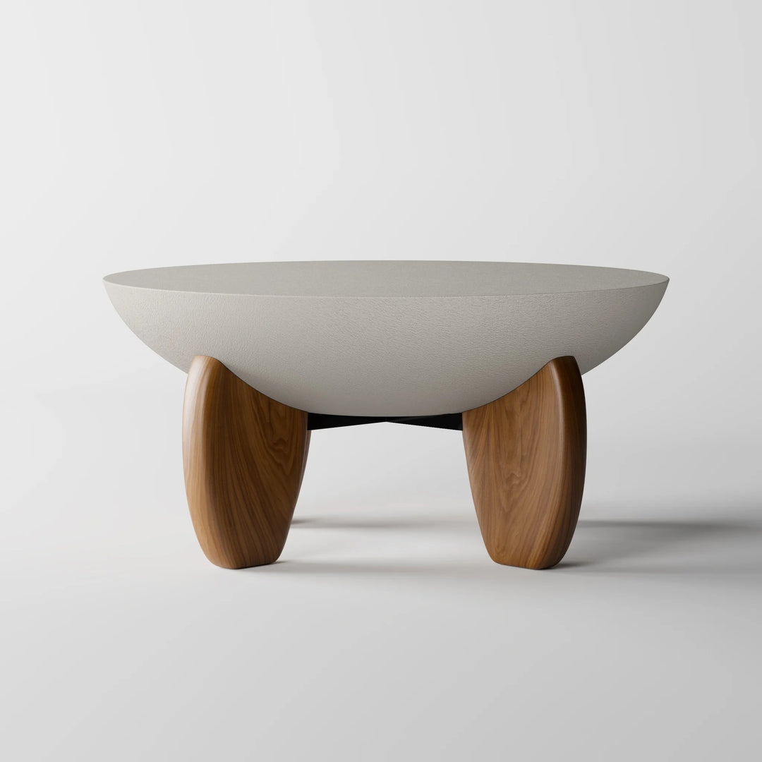 Concrete bowl Coffee Table with Wood Legs