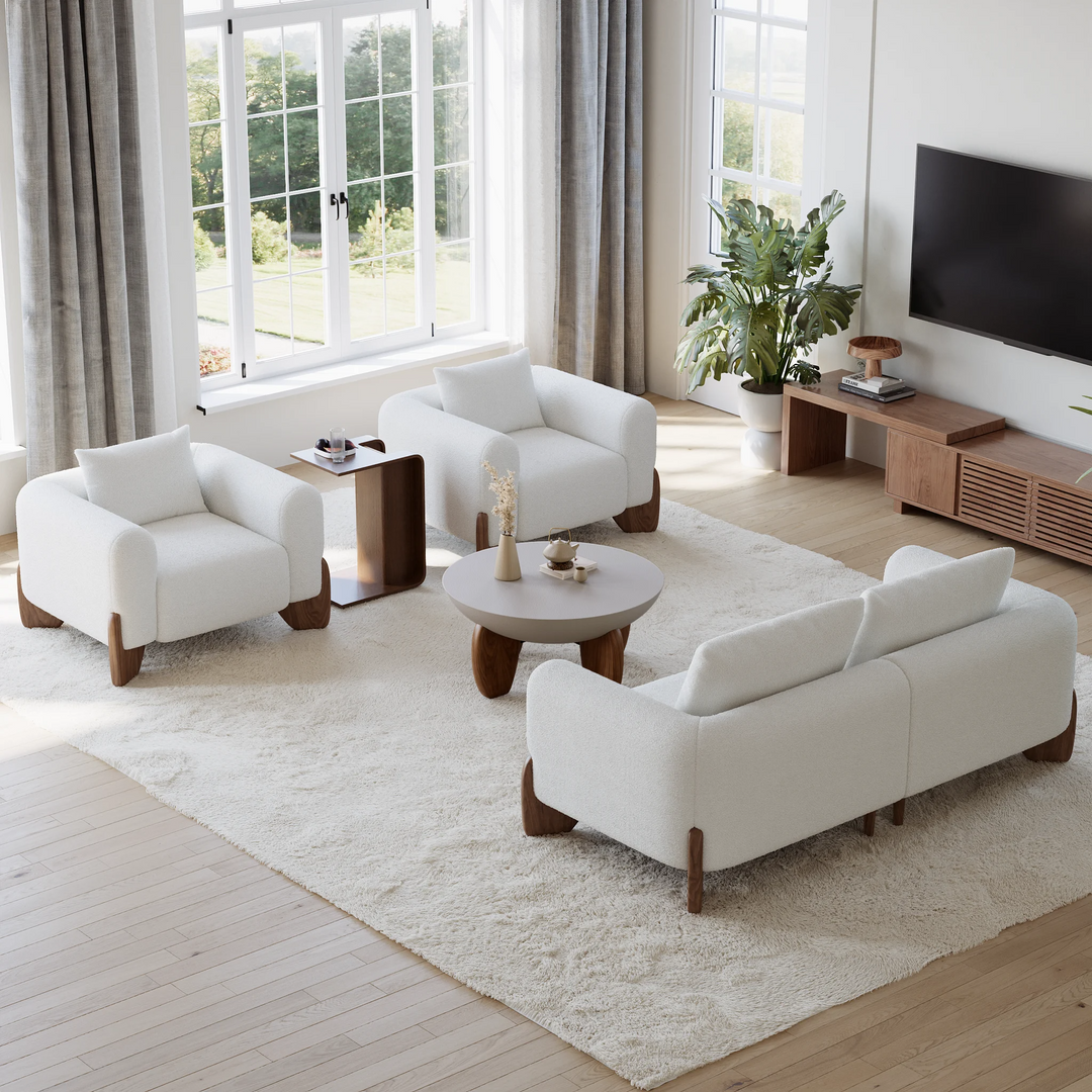 Concrete bowl Coffee Table with Wood Legs