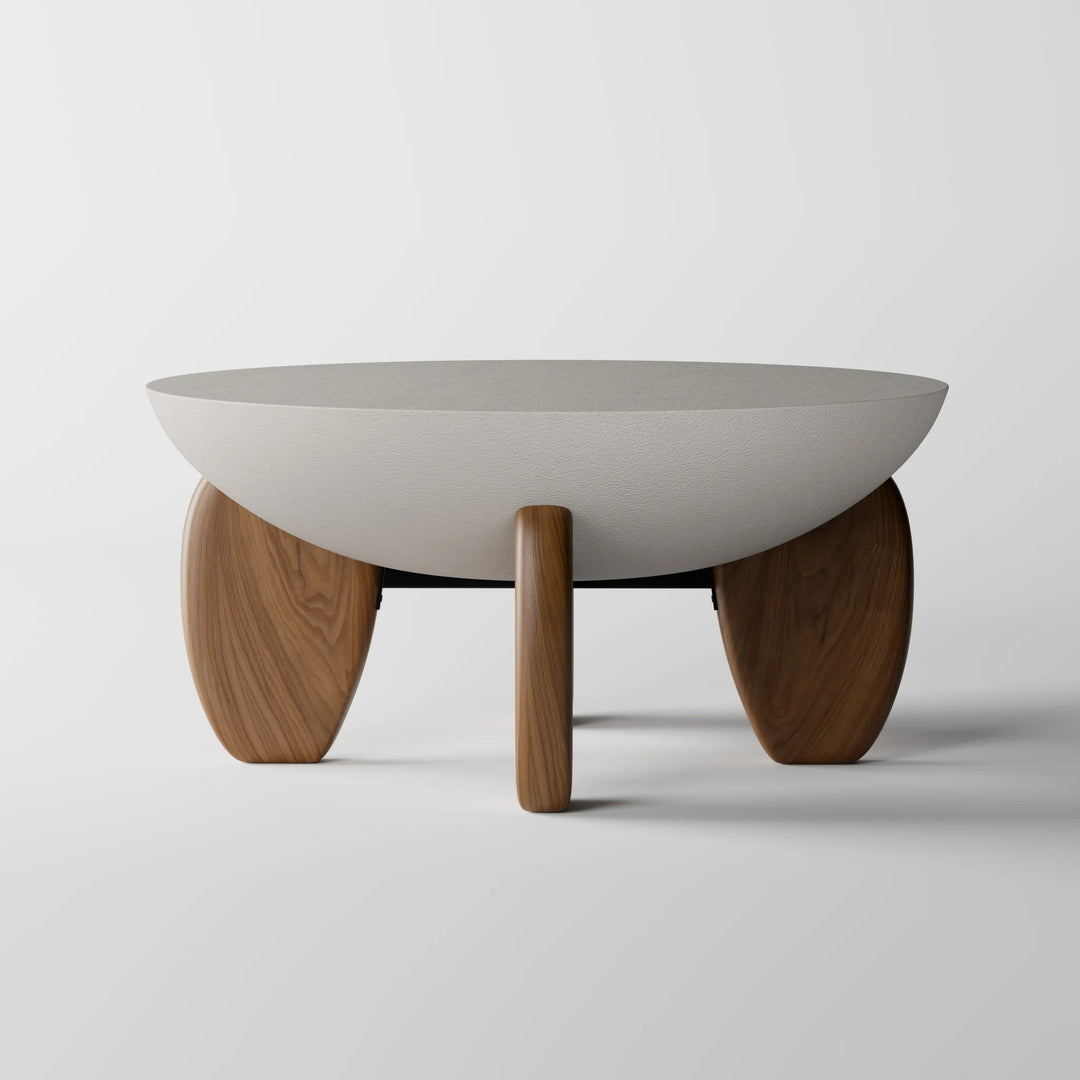 Concrete bowl Coffee Table with Wood Legs