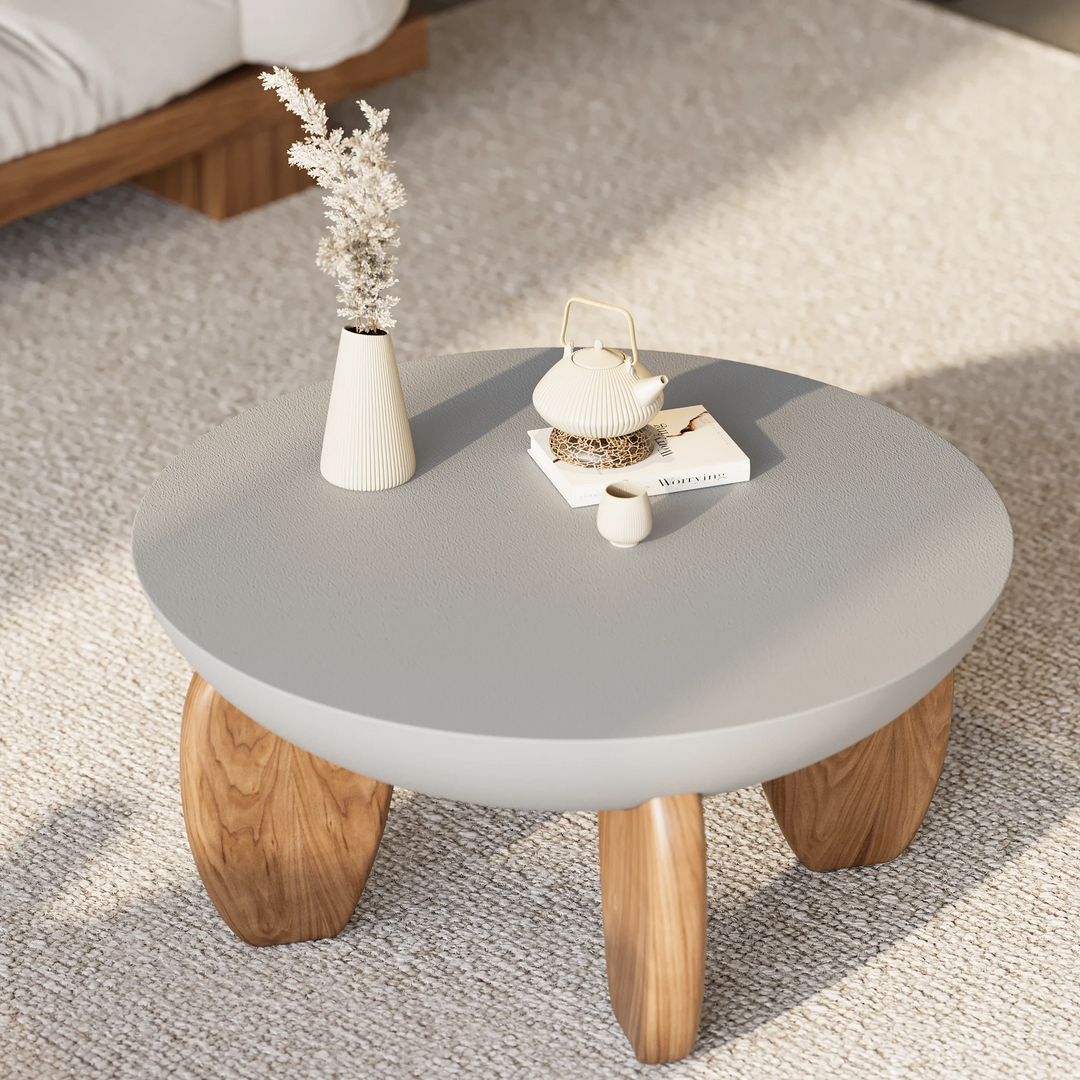 Concrete bowl Coffee Table with Wood Legs