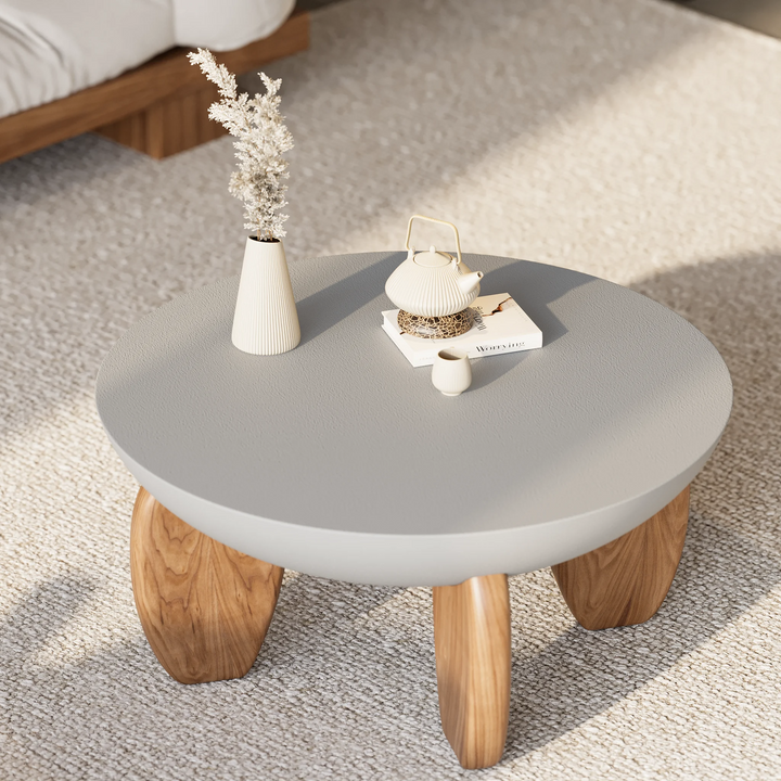 Concrete bowl Coffee Table with Wood Legs